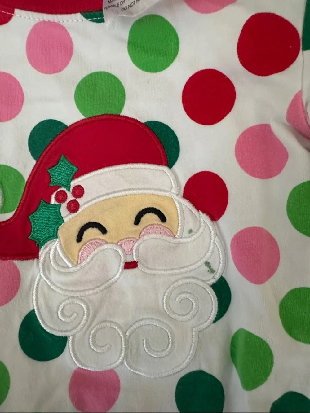 Girls' Pink Red Green Polka Dot Santa Pajama Set
